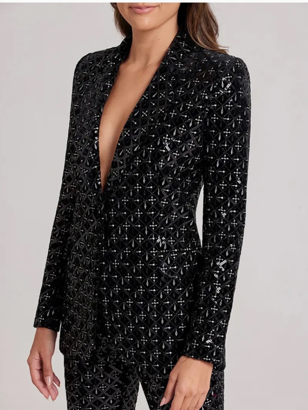 NADINE MERABI Black Sequin Patterned Women's Blazer Jacket XS